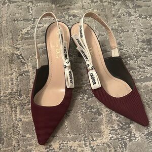 Dior Burgundy and Cream Slingback Heels
